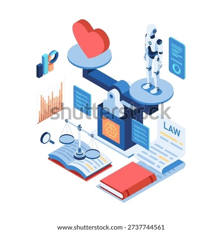 Isometric Artificial Intelligence Ethics and Legal Balance. AI Law Concept