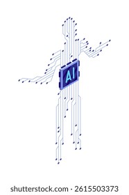 Isometric artificial intelligence icon. Digital robots technology. Ai technology web banner element. Deep learning machine, digital concept. Isolated vector illustration
