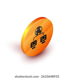 Isometric Artificial intelligence icon isolated on white background. Machine learning, cloud computing, automated support assistance and networks. Orange circle button. Vector