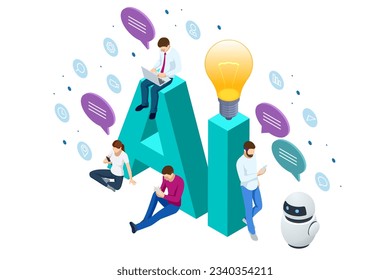 Isometric Artificial Intelligence, Knowledge Expertise Intelligence Learn. Internet connect Chat, Chat with AI, Artificial Intelligence.