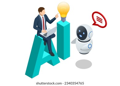 Isometric Artificial Intelligence, Knowledge Expertise Intelligence Learn. Internet connect Chat, Chat with AI, Artificial Intelligence.