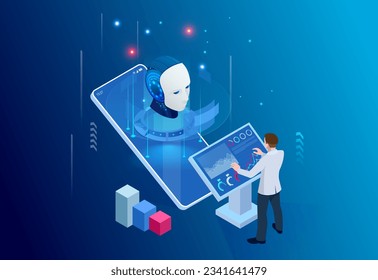 Isometric Artificial Intelligence, Knowledge Expertise Intelligence Learn. Internet connect Chat, Chat with AI, Artificial Intelligence.