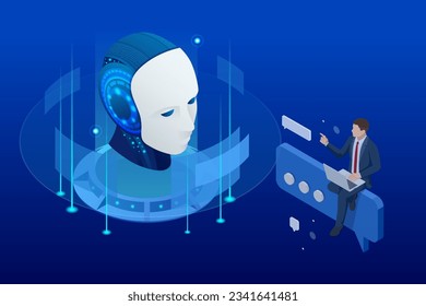 Isometric Artificial Intelligence, Knowledge Expertise Intelligence Learn. Internet connect Chat, Chat with AI, Artificial Intelligence.