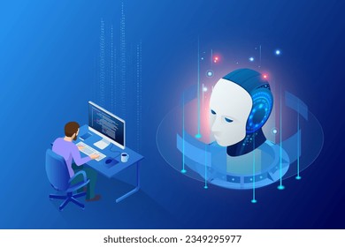 Isometric Artificial Intelligence, Knowledge Expertise Intelligence Learn. Internet connect Chat, Chat with AI, Artificial Intelligence.