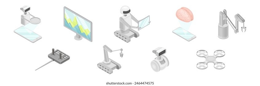 Isometric Artificial Intelligence and Robot Technology Vector Set