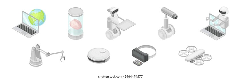 Isometric Artificial Intelligence and Robot Technology Vector Set