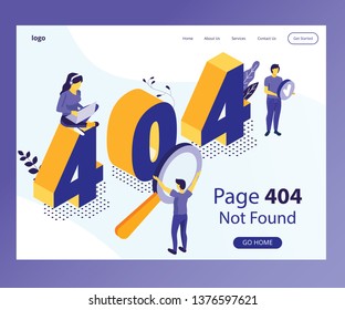 Isometric Artwork Concept of 404 Landing Page