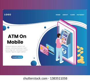Isometric Artwork Concept of ATM on mobile Technology