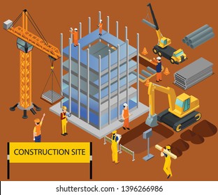 Isometric Artwork Concept of Construction site