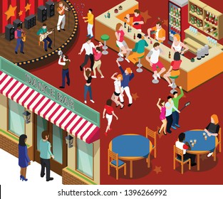 Isometric Artwork Concept of Dance bar