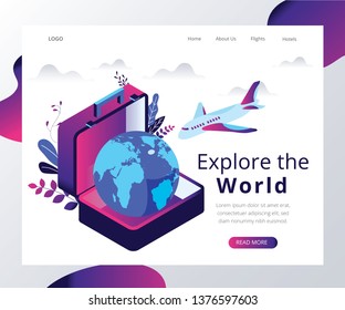 Isometric Artwork Concept of Explore the World, Where it Explains that you can travel the world with just a suitcase of clothes