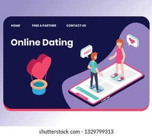 Isometric Artwork Concept of Online Dating, 
This artwork can be used on online dating sites as a landing page.