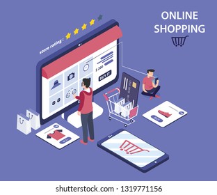 Isometric Artwork Concept of Online shopping of technology.