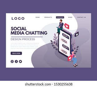 Isometric Artwork Concept of People using Social Media to Chat