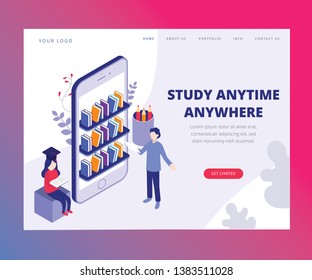 Isometric Artwork Concept of Study Anytime Anywhere