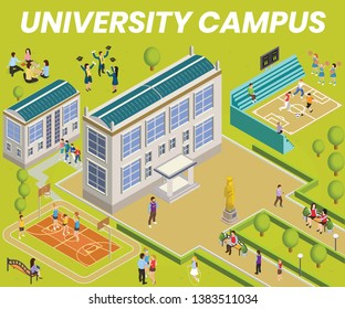 Isometric Artwork Concept Of University Campus