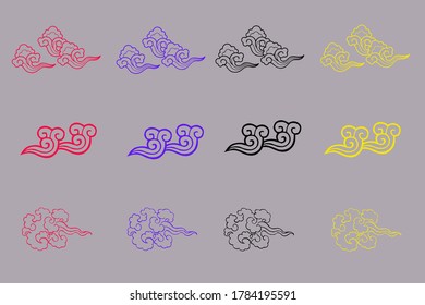 isometric asian cloud pattern. Traditional Asian Chinese Cloud pattern collection, called Xiangyun. Decorative clouds for Chinese New Year, Mid Autumn Festival. Isolated objects. Vector illustration.