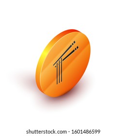 Isometric Asian noodles and chopsticks icon isolated on white background. Street fast food menu. Korean, Japanese, Chinese food. Orange circle button. Vector Illustration
