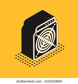 Isometric ASIC Miner icon isolated on yellow background. Cryptocurrency mining equipment and hardware. Application specific integrated circuit.  Vector Illustration