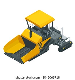 Isometric Asphalt paver, asphalt spreading machine under the white background. Vector illustration