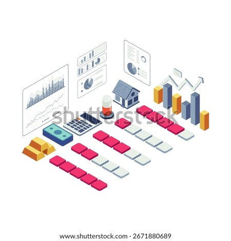 Isometric Asset Allocation and Investment Strategy with Financial Chart. Asset Allocation Concept