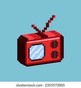 Activo isométrico de Pixel art square 3d de la televisión roja en para los artículos de activo. Televisión con estilo pixelado 3d.8bits perfecto para activos de juego o elementos de diseño para su diseño de juegos.3d 
