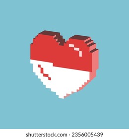 Isometric Asset from Pixel art square 3d of indonesia heart  for  items asset. Isomeric heart on pixelated style 3d .8bits perfect for game asset or design asset element for your game design