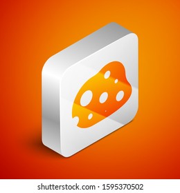 Isometric Asteroid icon isolated on orange background. Silver square button. Vector Illustration