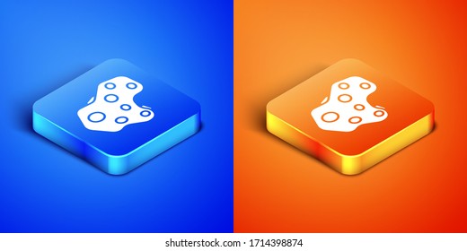 Isometric Asteroid icon isolated on blue and orange background. Square button. Vector Illustration