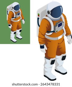 Isometric Astronaut in Orange Space Suit – Vector Illustration