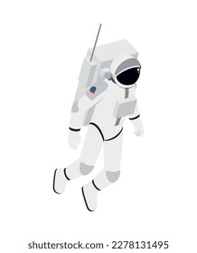 Isometric astronaut wearing white spacesuit in outer space 3d vector illustration