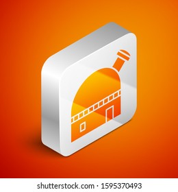 Isometric Astronomical observatory icon isolated on orange background. Silver square button. Vector Illustration
