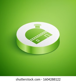 Isometric Astronomical observatory icon isolated on green background. White circle button. Vector Illustration