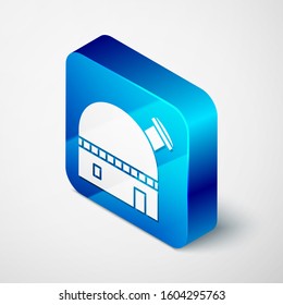 Isometric Astronomical observatory icon isolated on white background. Blue square button. Vector Illustration
