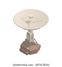 Isometric astronomy antenna with research symbols 3d vector illustration