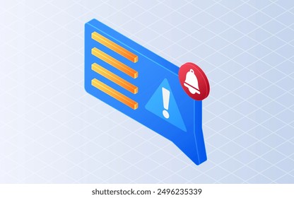 Isometric attention bell. Emergency notifications alert on white background