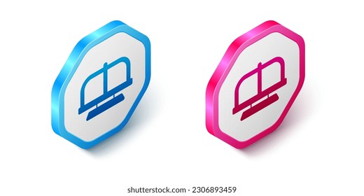 Isometric Attraction carousel icon isolated on white background. Amusement park. Childrens entertainment playground, recreation park. Hexagon button. Vector