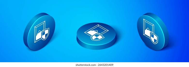 Ícone de pintura de leilão isométrico isolado no fundo azul. Licitação em leilão. Venda e compradores. Botão de círculo azul. Vetor