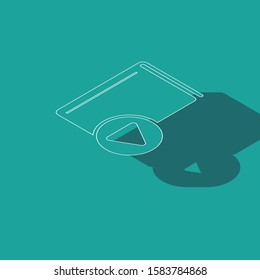 Isometric Audio book icon isolated on green background. Play button and book. Audio guide sign. Online learning concept.  Vector Illustration