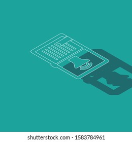 Isometric Audio book icon isolated on green background. Audio guide sign. Online learning concept.  Vector Illustration