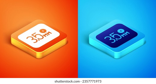 Isometrisches Audiobuchsymbol einzeln auf orangefarbenem und blauem Hintergrund. Audiokabel für die Soundausrüstung zum Anschluss. Steckkabel. Musikinstrument.  Vektorgrafik