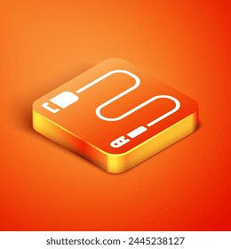 Isometric Audio jack icon isolated on orange background. Audio cable for connection sound equipment. Plug wire. Musical instrument.  Vector