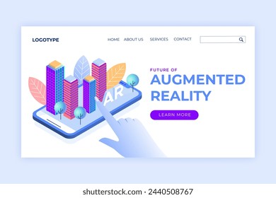 Isometric augmented reality concept landing page template vector design in eps 10