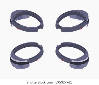 Isometric augmented reality headset. The objects are isolated against the white background and shown from different sides 