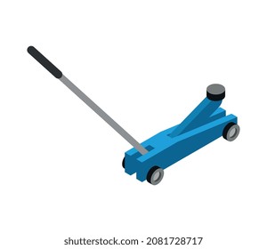 Isometric auto repair composition with isolated image of tire jack on wheels on blank background vector illustration