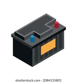 Isometric auto repair composition with isolated image of accumulator on blank background vector illustration