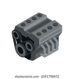 Isometric auto repair composition with isolated image of motor on blank background vector illustration