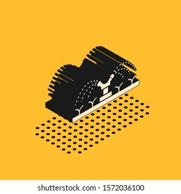 Isometric Automatic irrigation sprinklers icon isolated on yellow background. Watering equipment. Garden element. Spray gun icon.  Vector Illustration