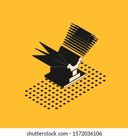 Isometric Automatic irrigation sprinklers icon isolated on yellow background. Watering equipment. Garden element. Spray gun icon.  Vector Illustration