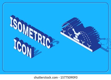 Isometric Automatic irrigation sprinklers icon isolated on blue background. Watering equipment. Garden element. Spray gun icon.  Vector Illustration